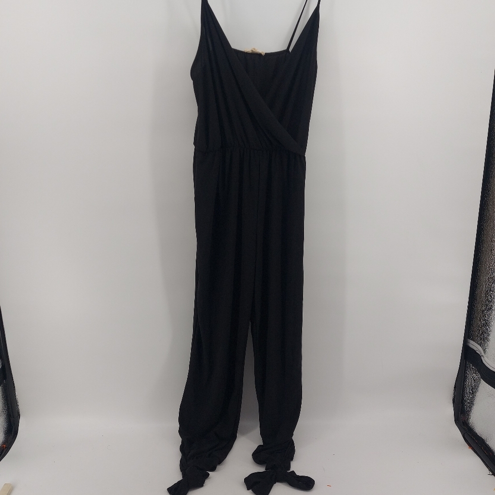 Rolla Coster Black Faux Wrap Jumpsuit Tie Ankles Size Large